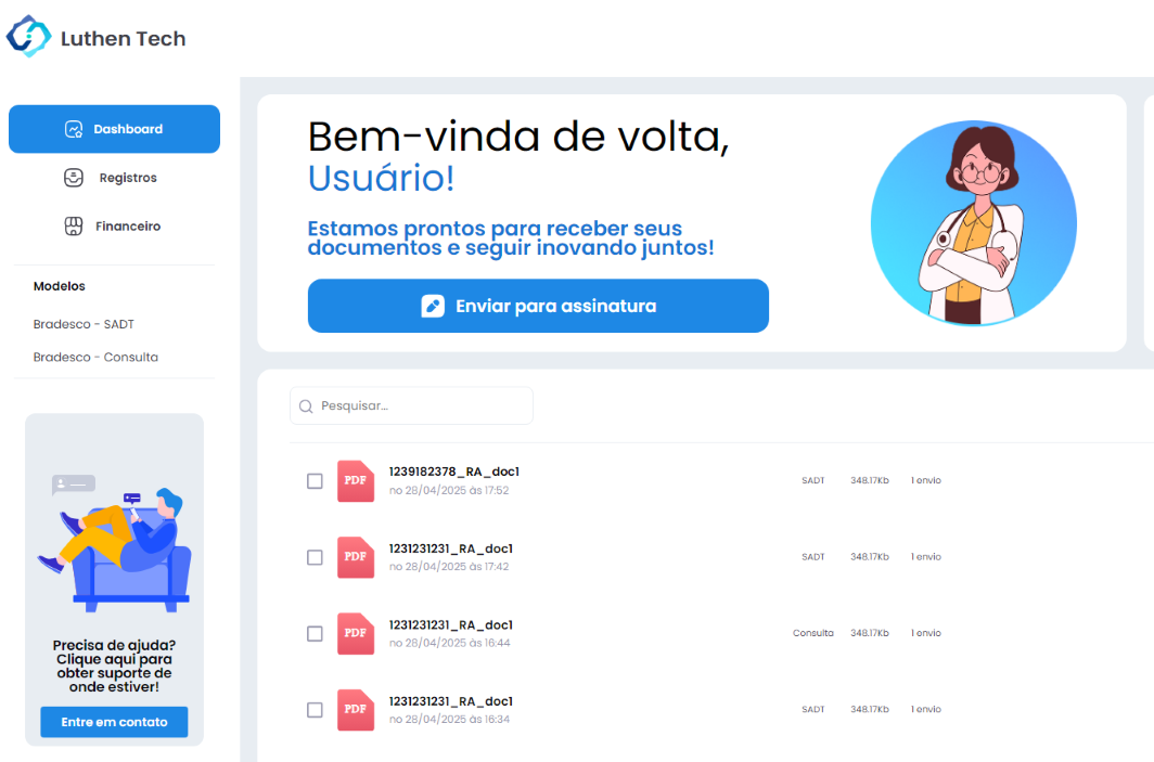 Plataforma Luthen Tech em uso